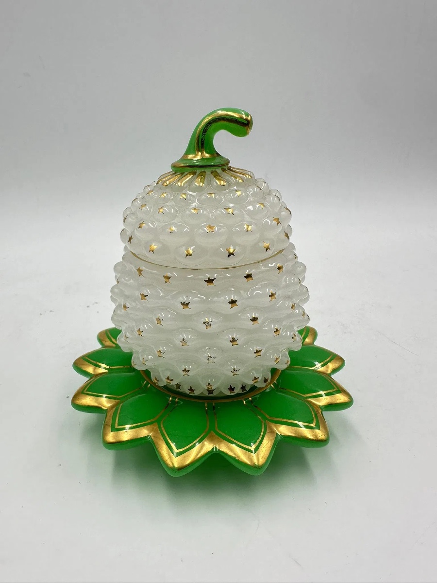 Baccarat Opaline Sugar Pot And Cover In A Shape Of Pine Apple" Pate De Riz",1845-1865 #2
