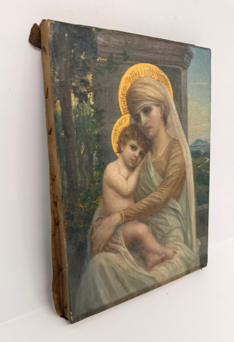 Napoléon Parisiani Huile sur toile, 1909. Vierge à l'Enfant-photo-2