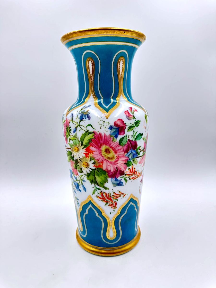 19century French Opaline Glass Vase Hand Painted By Jean Francois Robert-photo-7