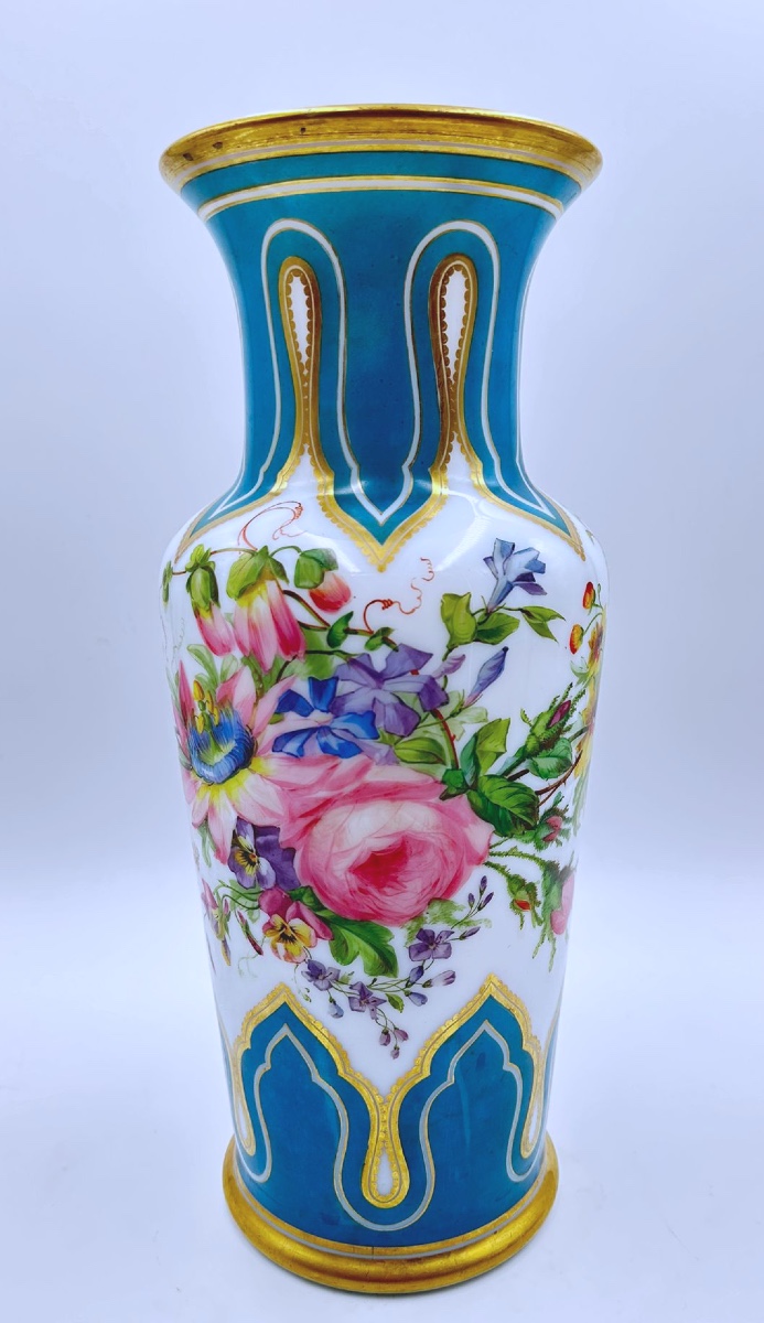 19century French Opaline Glass Vase Hand Painted By Jean Francois Robert
