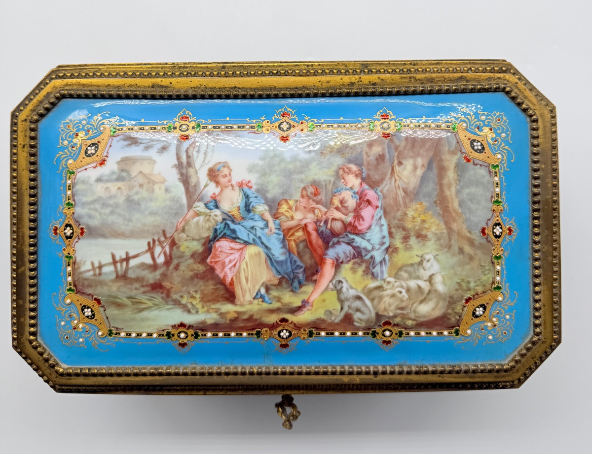 Guithon Brrceaux Signed Box ,bronze Enamel Plaques,xix Century-photo-2