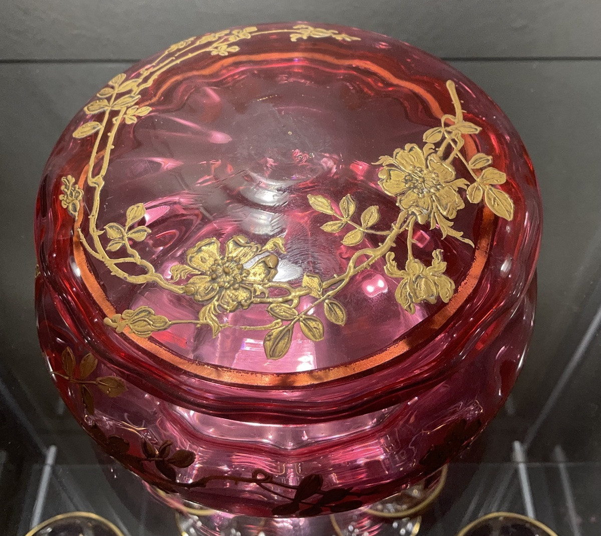 Boîte décorative en verre Baccarat et or, XIXe siècle-photo-2