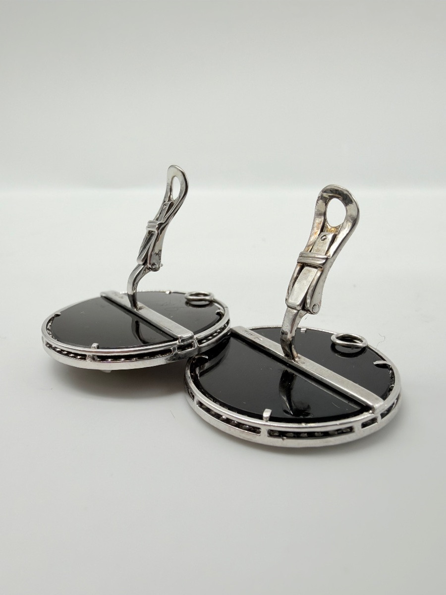 PAIRE DE BOUCLES D'OREILLES CLIPS CAMÉO EN AGATE ET DIAMANTS AGATE ET Diamants-photo-3