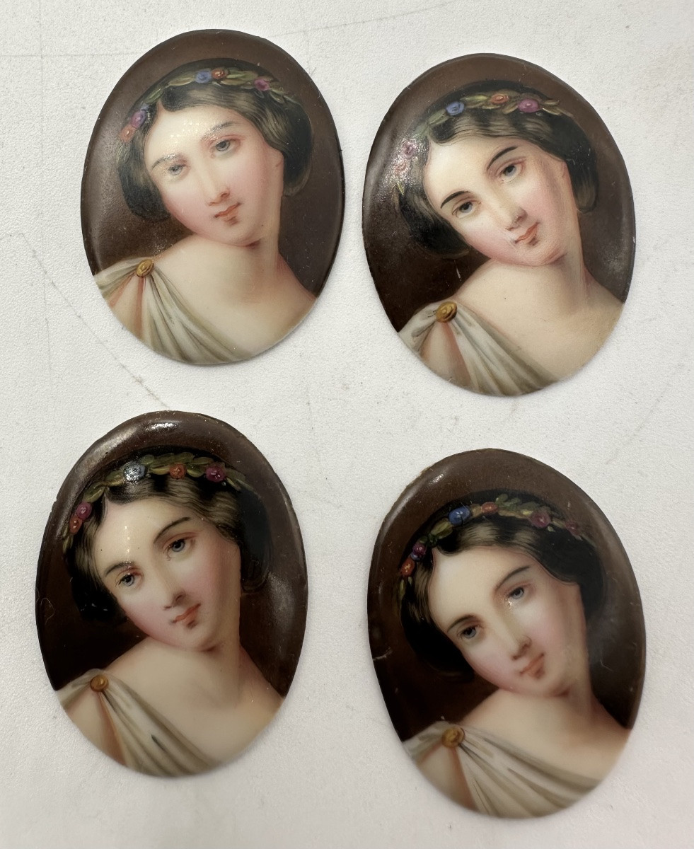 Ensemble de 20 plaques miniatures en porcelaine ancienne, XIXe -photo-4