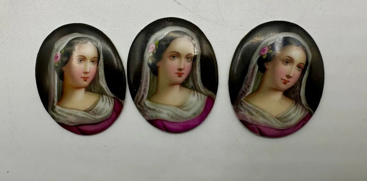 Ensemble de 20 plaques miniatures en porcelaine ancienne, XIXe -photo-7