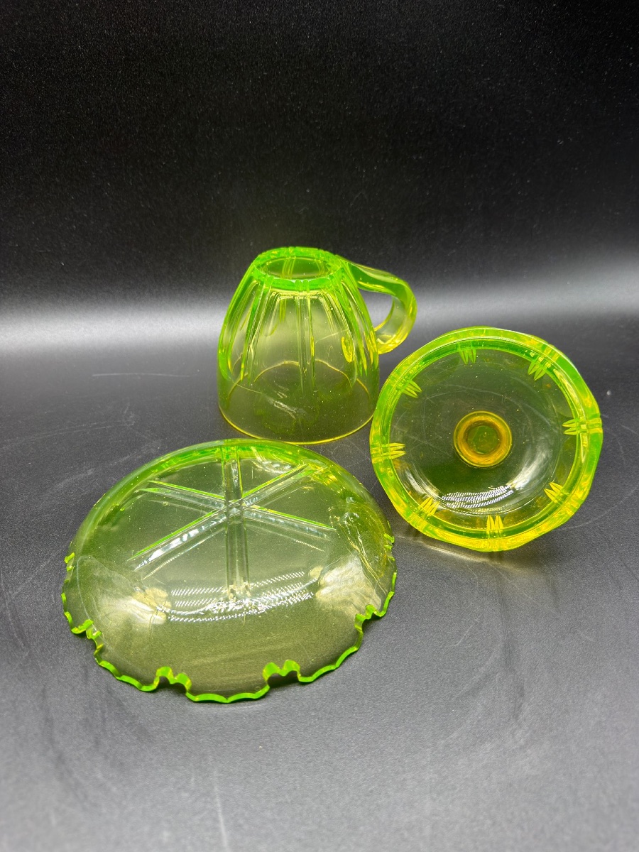 Antique Bohemian Uranium Glass Covered Cup And Saucer, Sahleplik For Middle East Market-photo-7