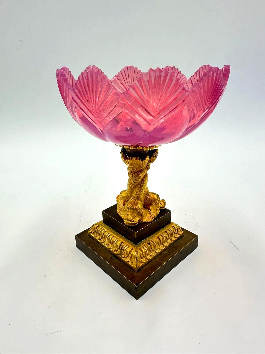 Antique Opaline Tazza Gorge De Pigeon Opaline. Charles X-photo-3