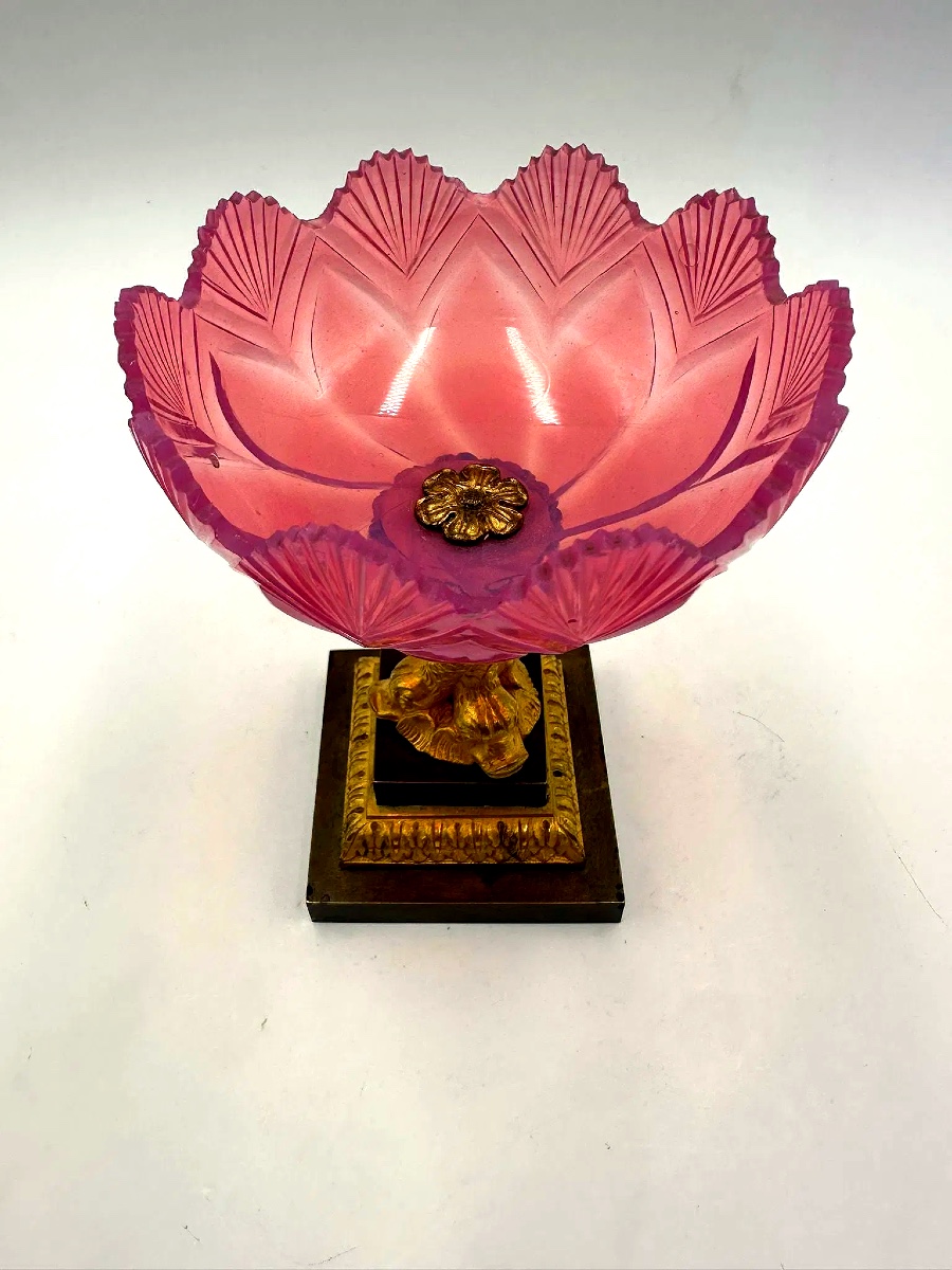 Antique Opaline Tazza Gorge De Pigeon Opaline. Charles X-photo-4