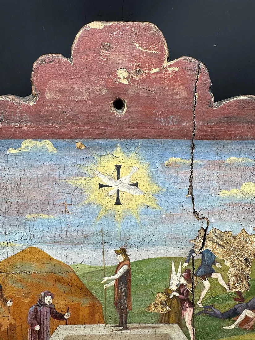 Peinture ancienne représentant la fontaine de jouvence. Art flamand du XVe-XVIIe siècle (?)-photo-1