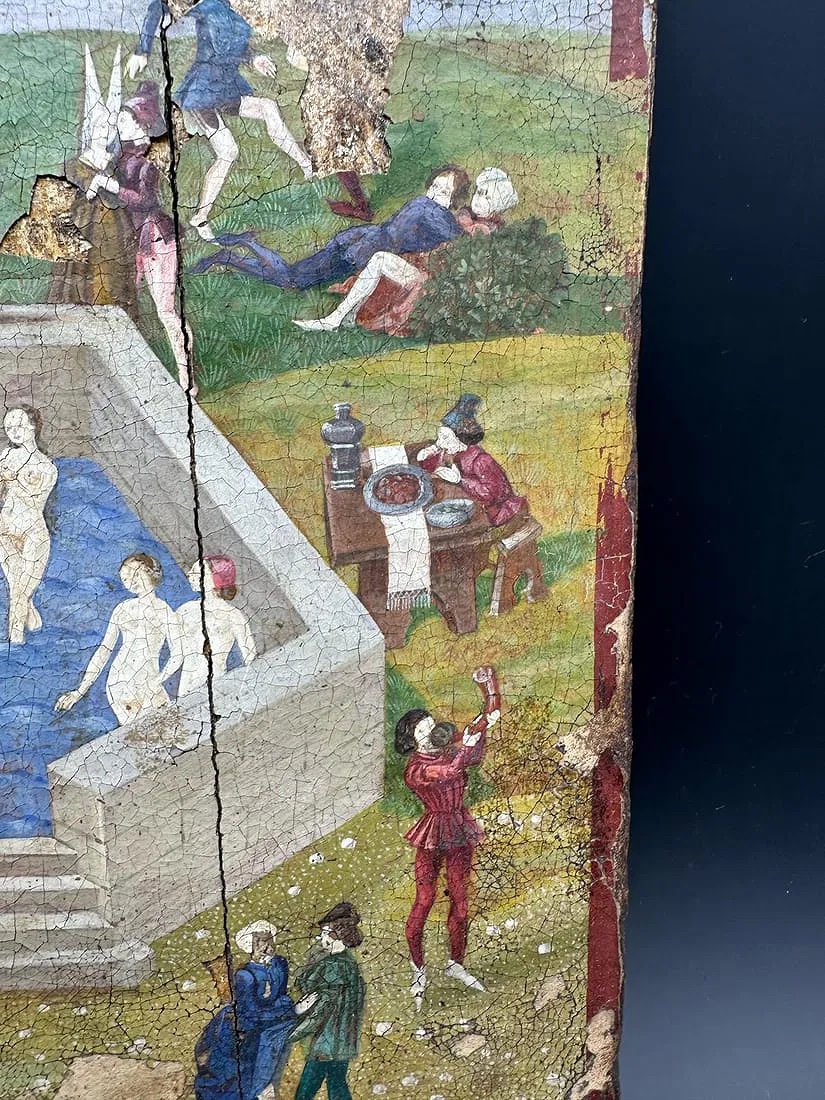Peinture ancienne représentant la fontaine de jouvence. Art flamand du XVe-XVIIe siècle (?)-photo-3