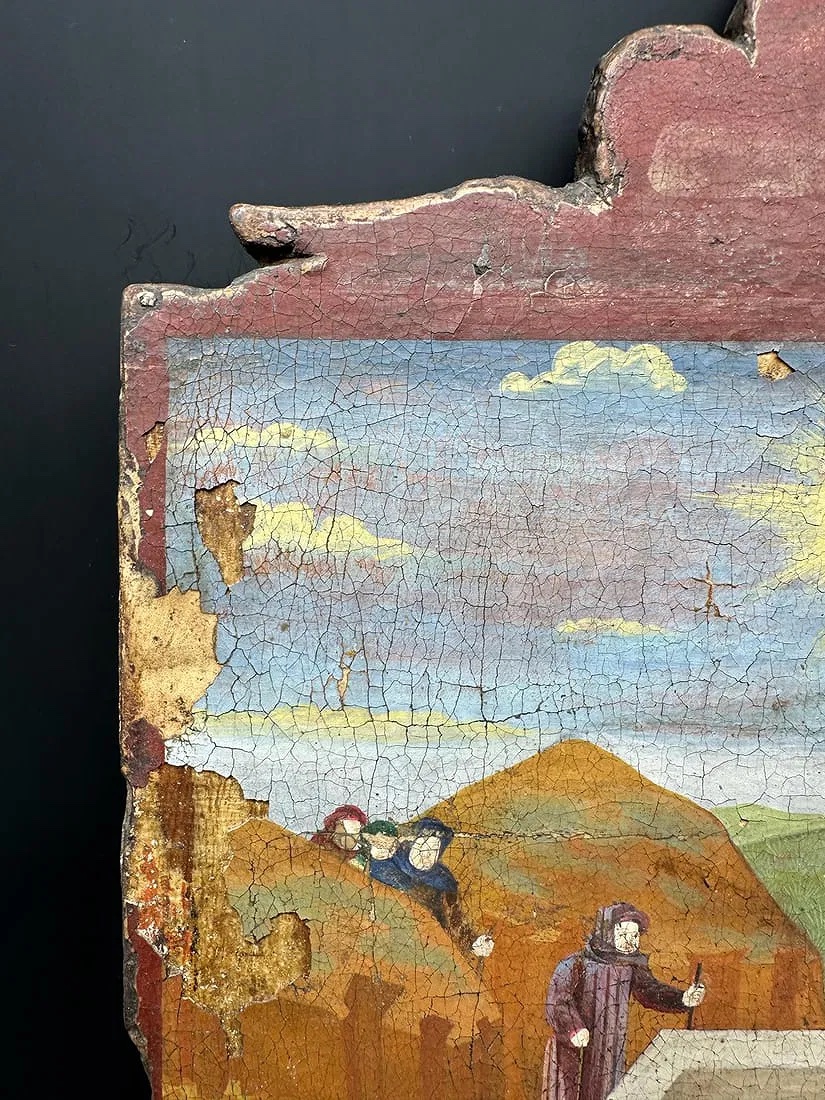 Peinture ancienne représentant la fontaine de jouvence. Art flamand du XVe-XVIIe siècle (?)-photo-4