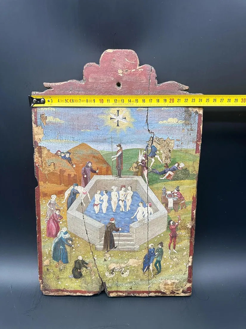 Peinture ancienne représentant la fontaine de jouvence. Art flamand du XVe-XVIIe siècle (?)-photo-6