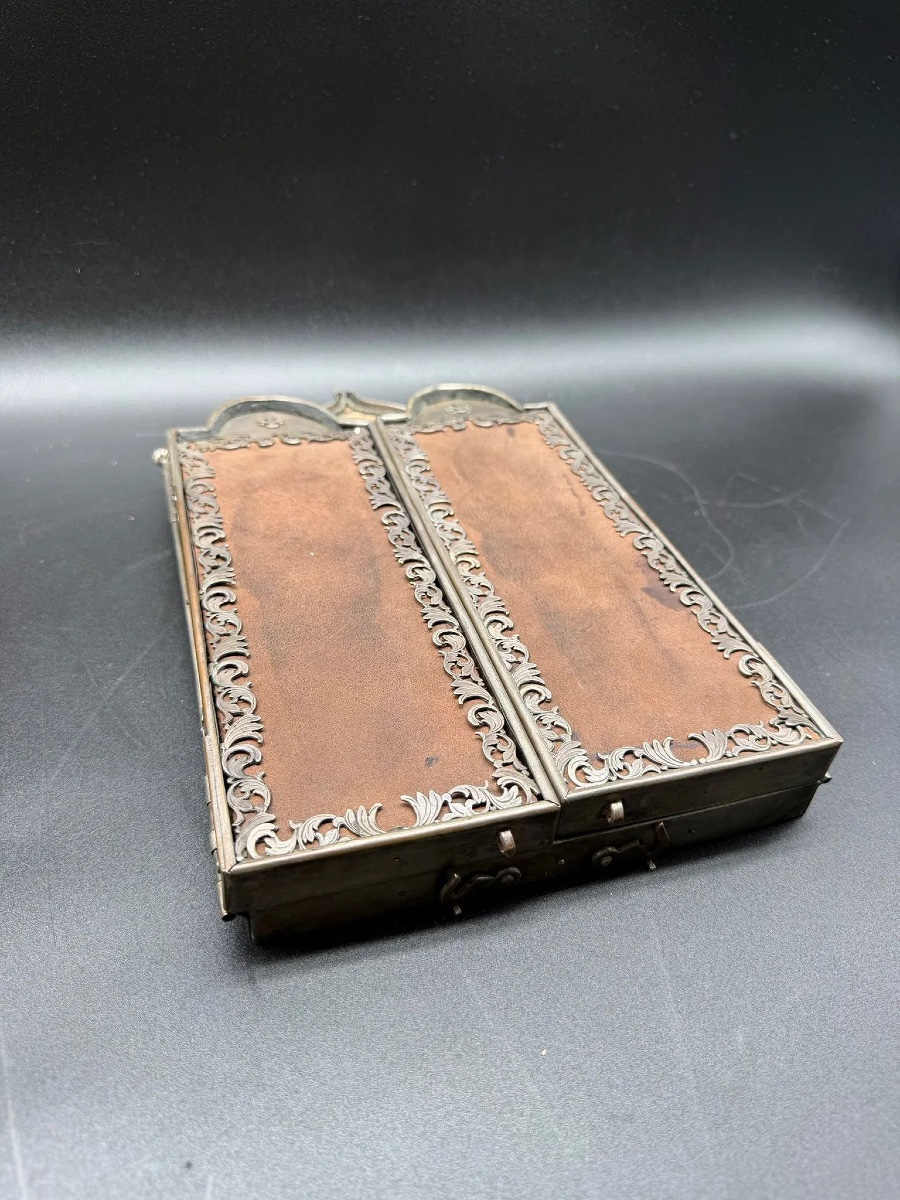 Grande icône russe en argent du XIXe siècle, Saint Nicolas, Saint Jean, Saint Michel, Triptyque-photo-3