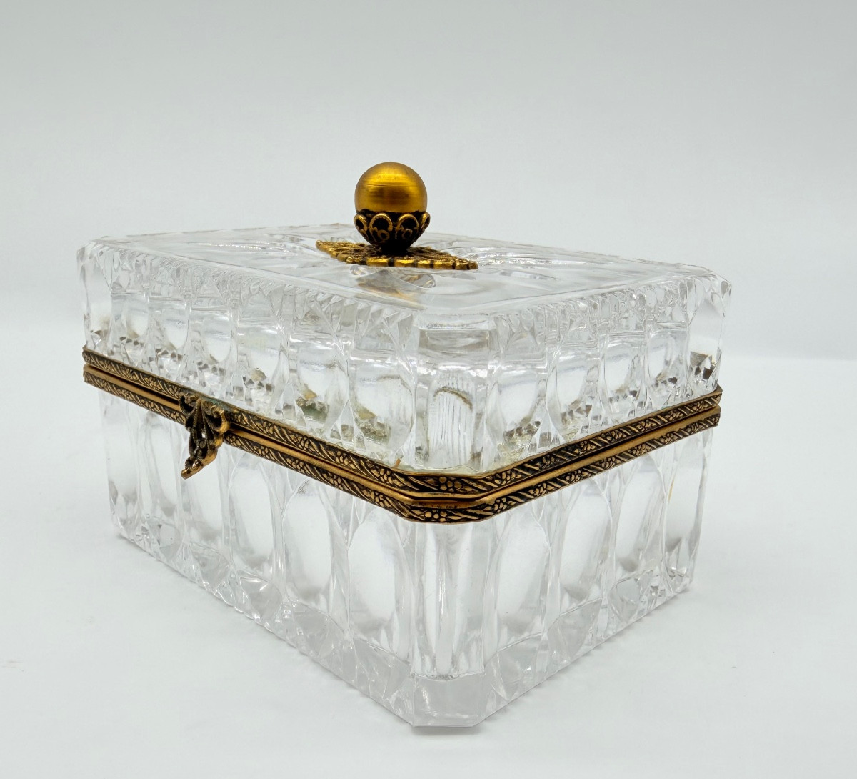 Antique Baccarat Crystal Glass Casket Box Bronze Gilded Mount-photo-2