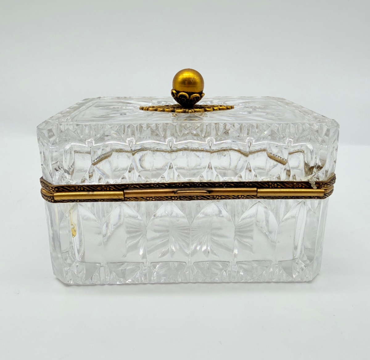 Antique Baccarat Crystal Glass Casket Box Bronze Gilded Mount-photo-4