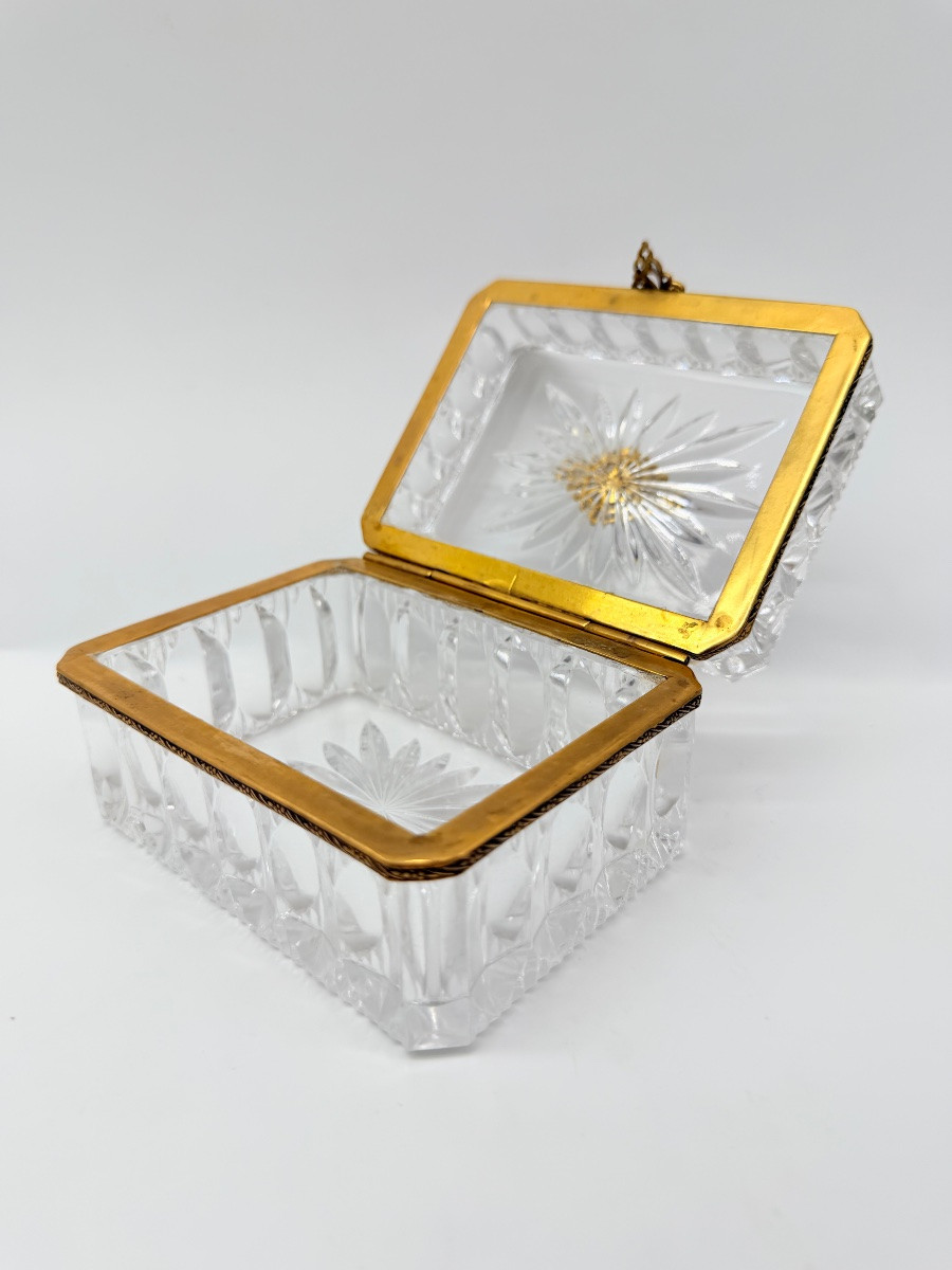 Antique Baccarat Crystal Glass Casket Box Bronze Gilded Mount-photo-7