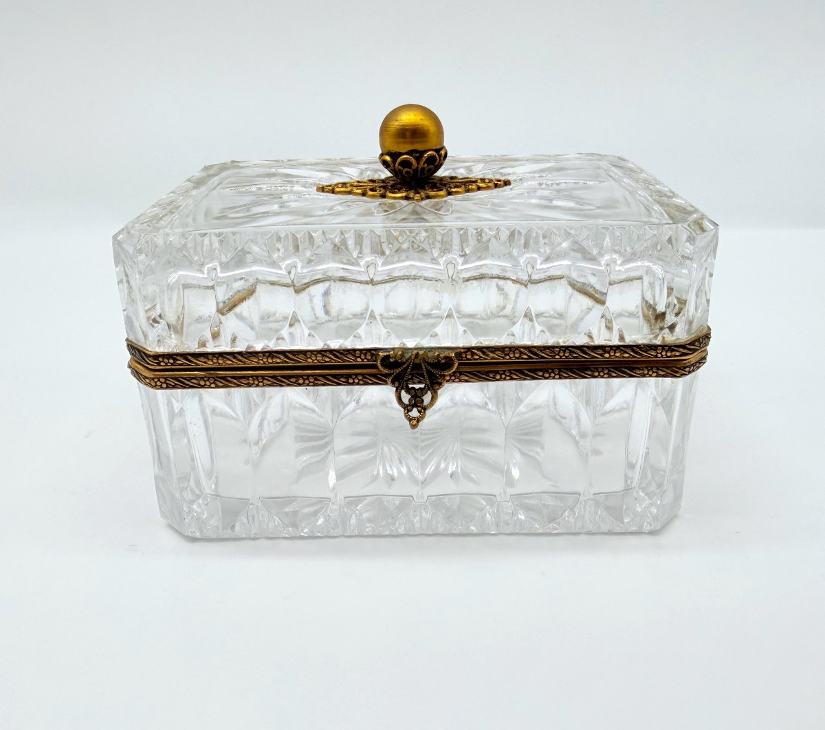 Antique Baccarat Crystal Glass Casket Box Bronze Gilded Mount