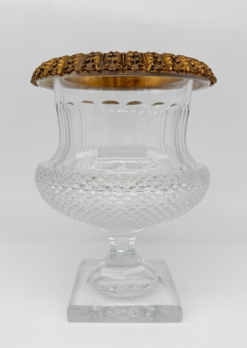 Antique Baccarat Medici Glass Vase Bronze Doré 