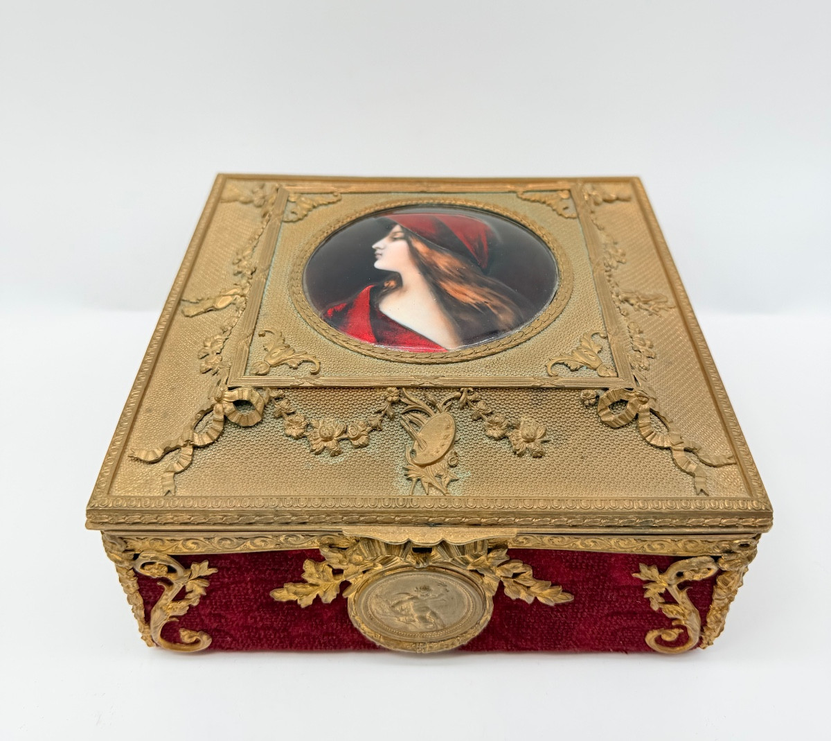 Grand coffret Empire français en bronze doré et émail de Limoges, XIXe siècle-photo-2