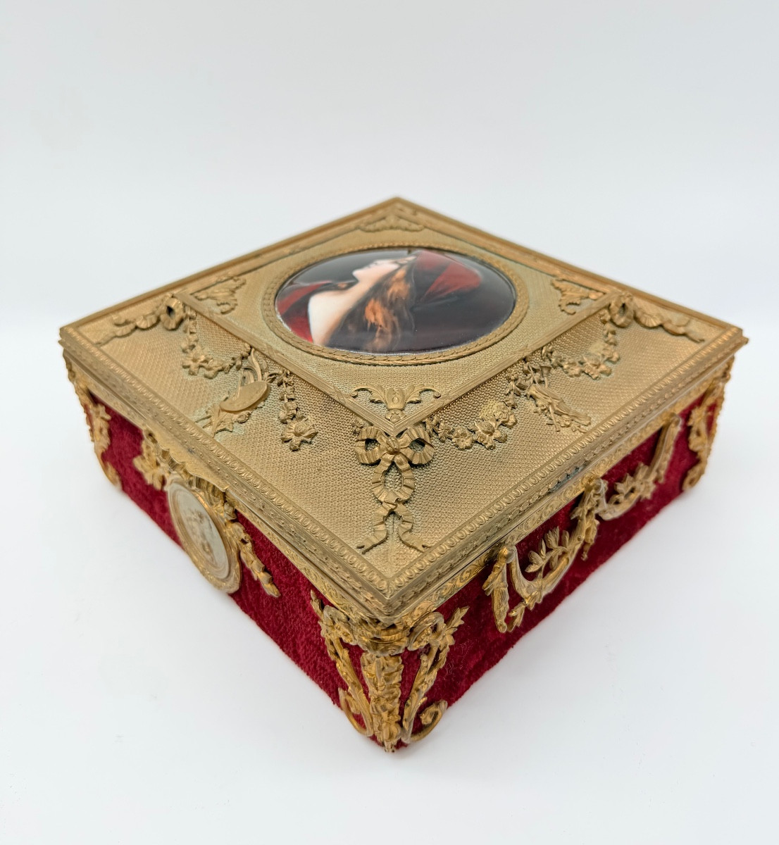 Grand coffret Empire français en bronze doré et émail de Limoges, XIXe siècle-photo-3