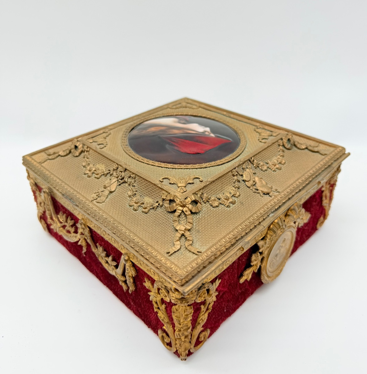 Grand coffret Empire français en bronze doré et émail de Limoges, XIXe siècle-photo-4