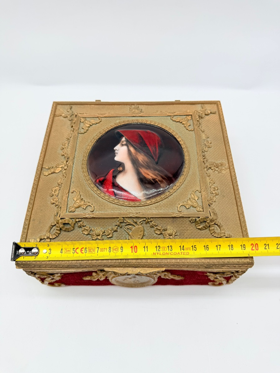 Grand coffret Empire français en bronze doré et émail de Limoges, XIXe siècle-photo-4