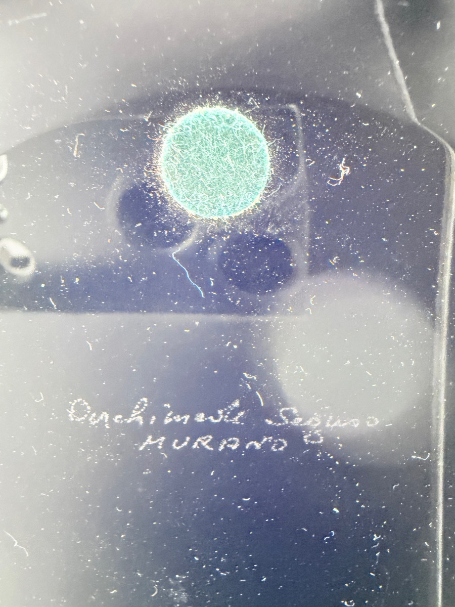 MURANO by Archimede Seguso - set en verre d'art italien à tourbillons noirs et rouges, signé -photo-4