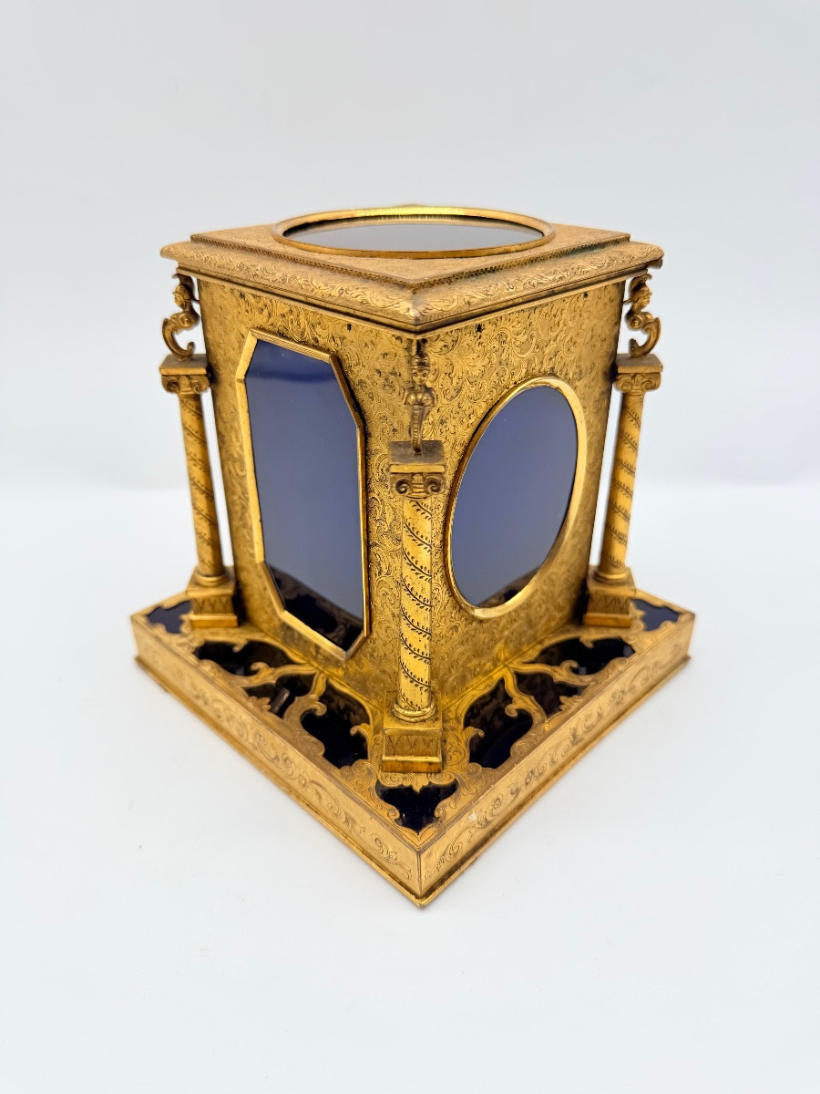 Boîte en bronze du XIXe siècle avec plaques de verre.-photo-2