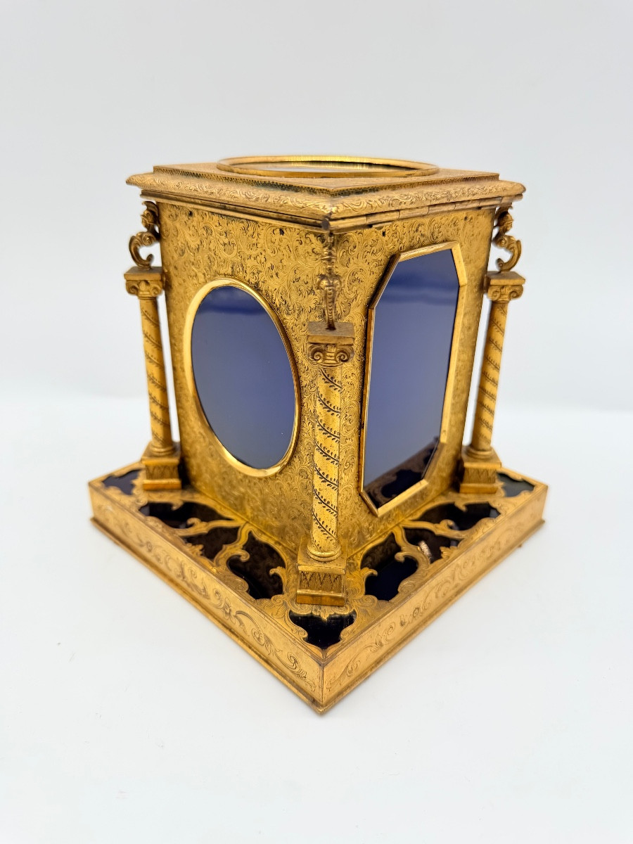 Boîte en bronze du XIXe siècle avec plaques de verre.-photo-3