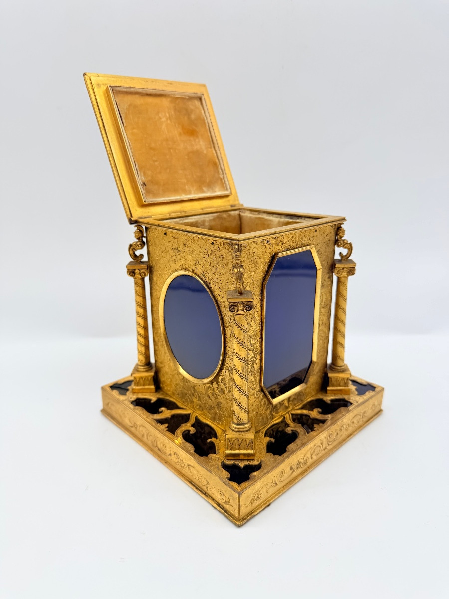 Boîte en bronze du XIXe siècle avec plaques de verre.-photo-4