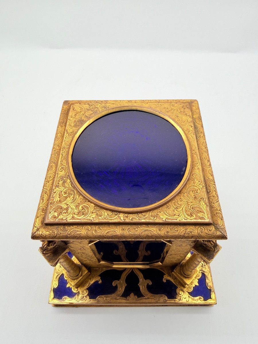 Boîte en bronze du XIXe siècle avec plaques de verre.-photo-7