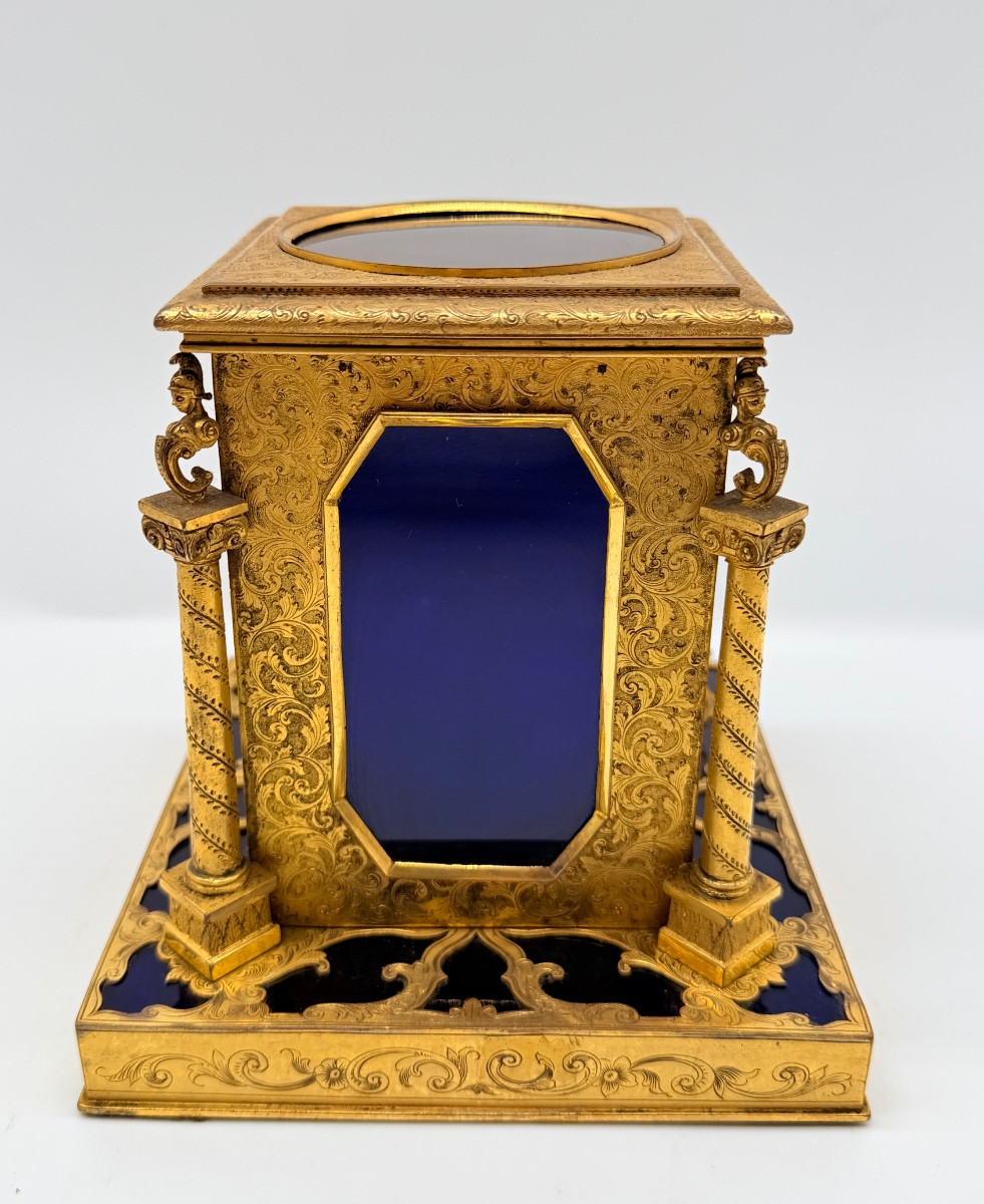 Boîte en bronze du XIXe siècle avec plaques de verre.