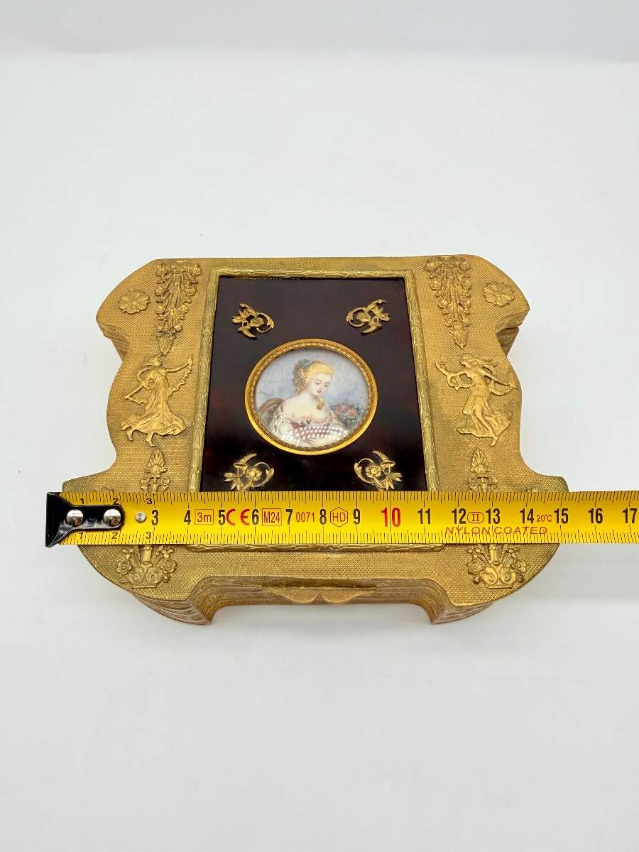 Antique French Bronze Gilded Casket With A Minute Plaque -photo-2