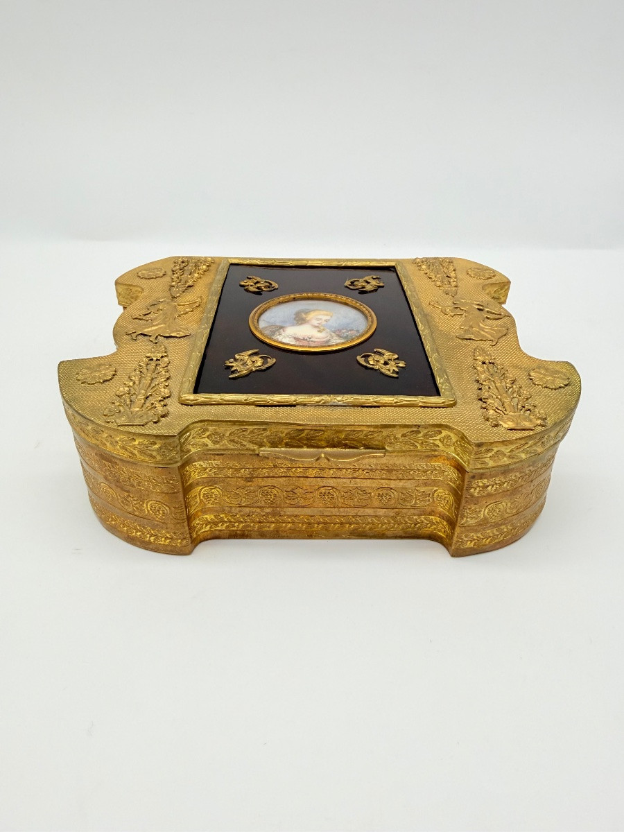 Antique French Bronze Gilded Casket With A Minute Plaque -photo-8