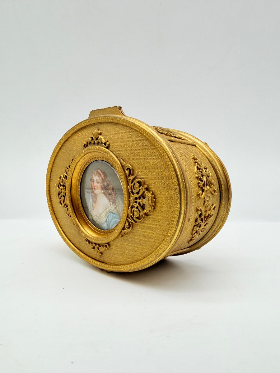 French Antique Bronze Doré Box Casket With A Miniature Portrait -photo-2