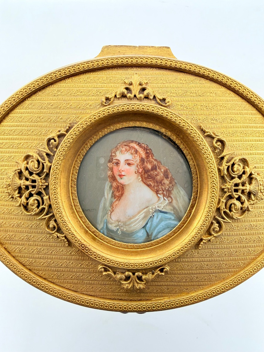 French Antique Bronze Doré Box Casket With A Miniature Portrait -photo-4