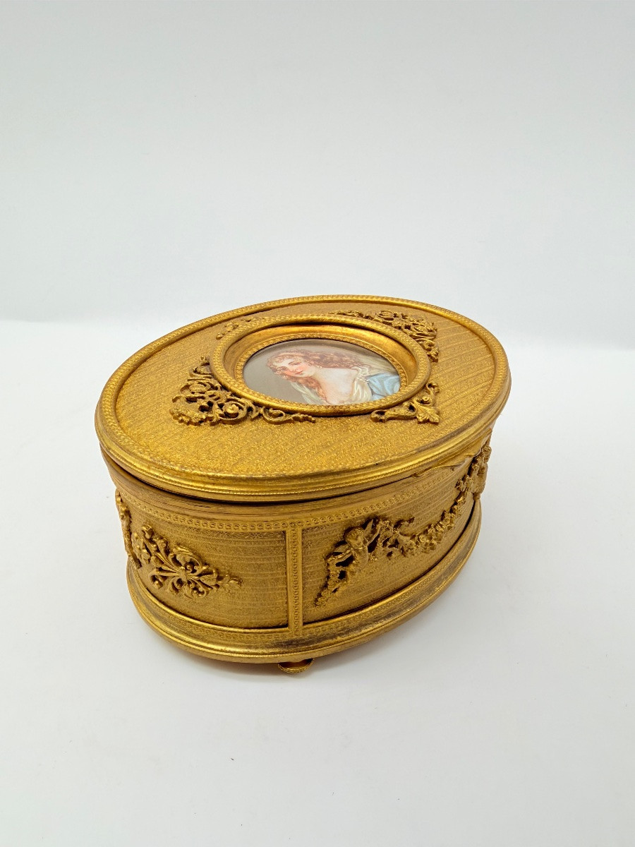 French Antique Bronze Doré Box Casket With A Miniature Portrait -photo-2