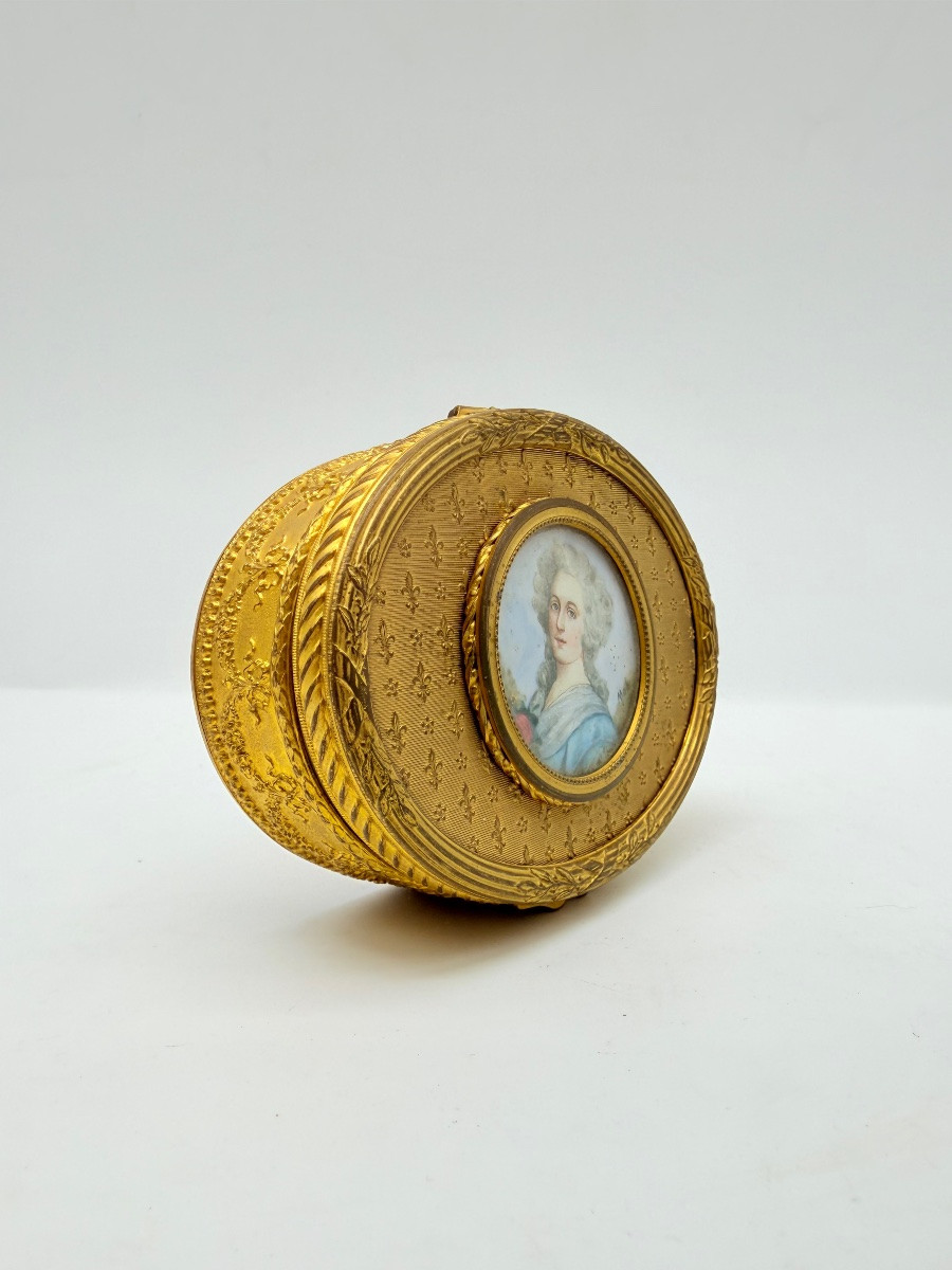 Antique French Bronze Doré Snuff Box With Miniature Portrait -photo-3