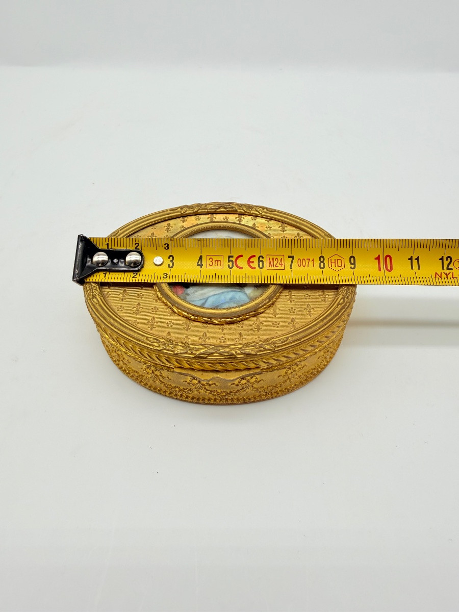 Antique French Bronze Doré Snuff Box With Miniature Portrait -photo-2