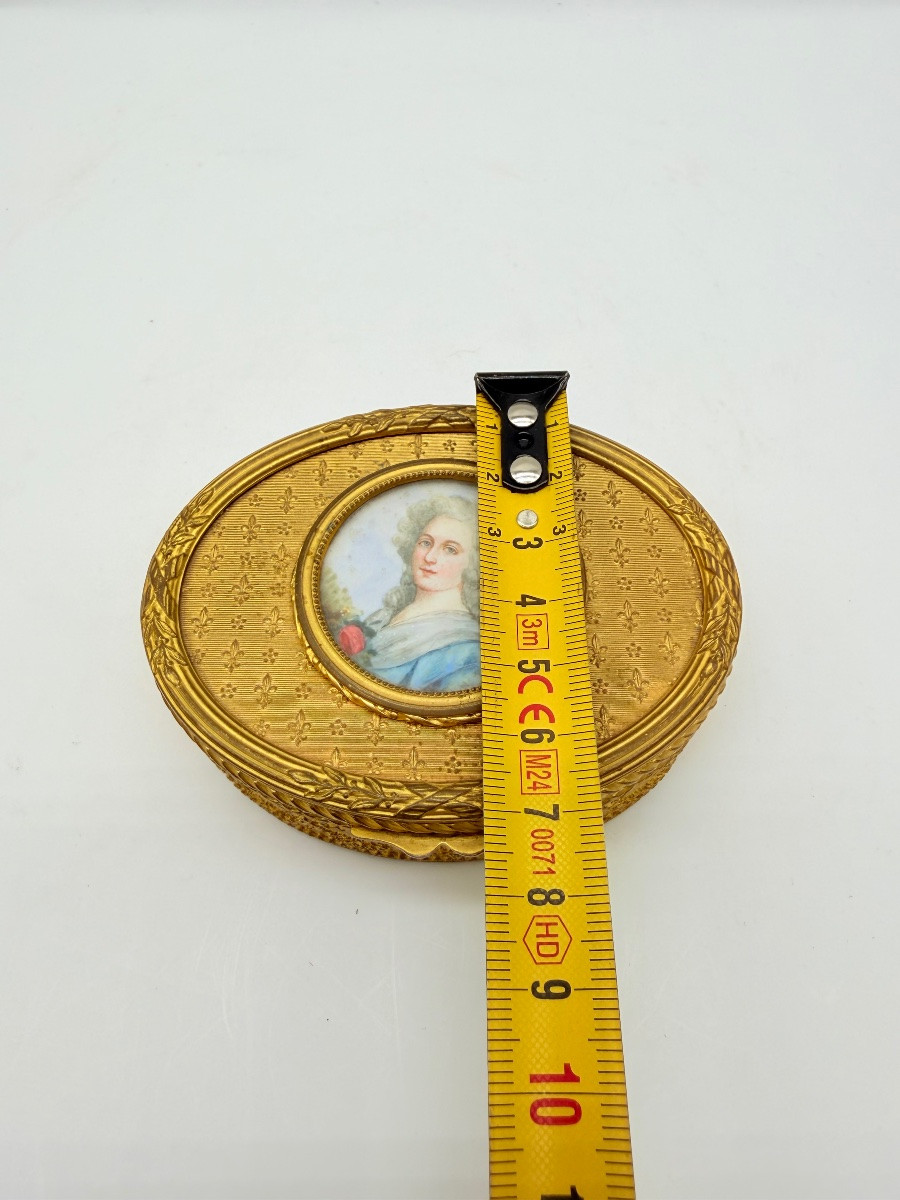 Antique French Bronze Doré Snuff Box With Miniature Portrait -photo-3