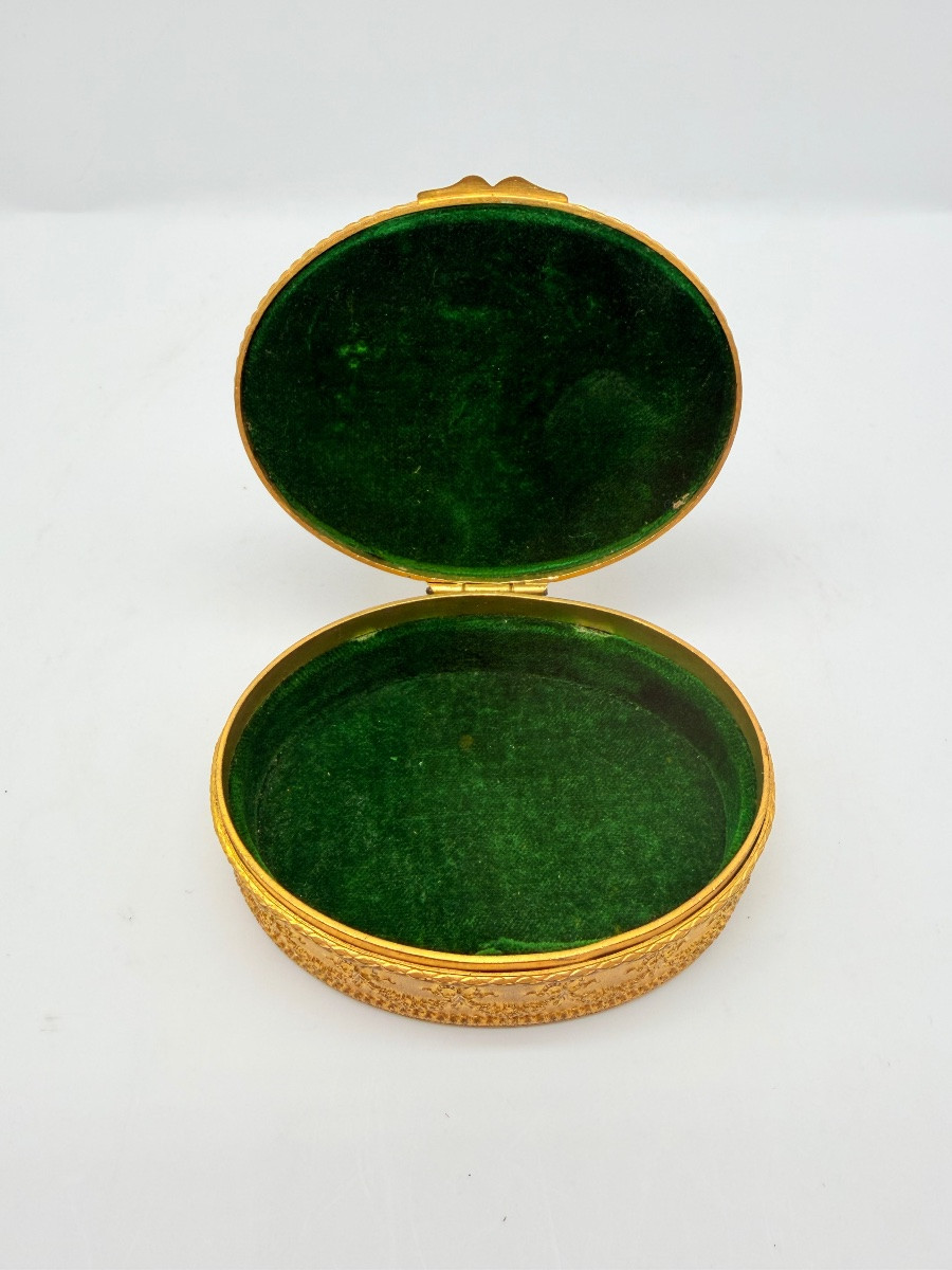 Antique French Bronze Doré Snuff Box With Miniature Portrait -photo-4
