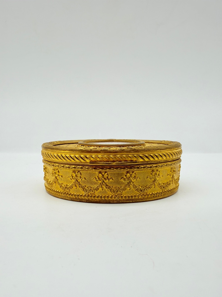 Antique French Bronze Doré Snuff Box With Miniature Portrait -photo-5