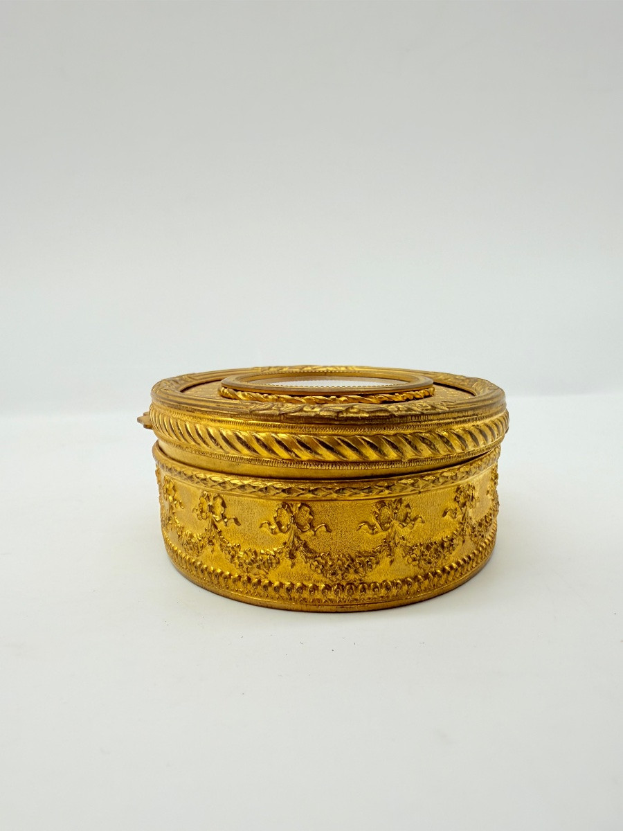 Antique French Bronze Doré Snuff Box With Miniature Portrait -photo-7