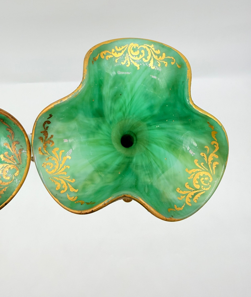 Pair Of Art Nouveau Opaline Vases In Malachite Colour Moser,harrach.-photo-3