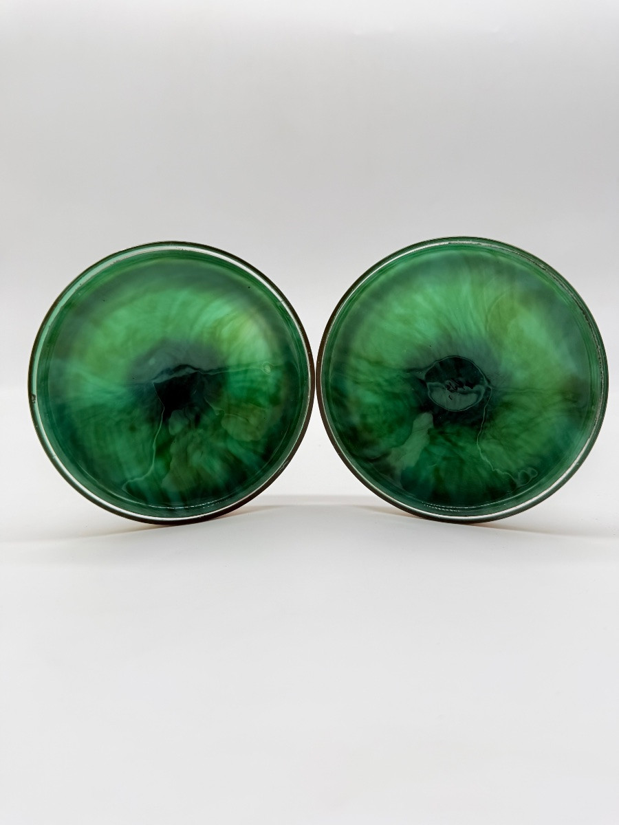 Pair Of Art Nouveau Opaline Vases In Malachite Colour Moser,harrach.-photo-6
