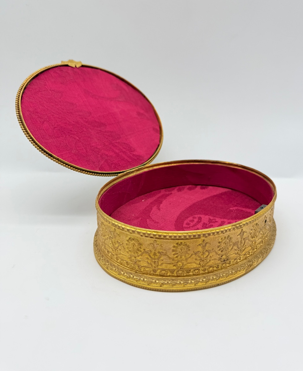 Grand coffret ancien français en bronze doré avec portrait peint,XIXe-photo-1