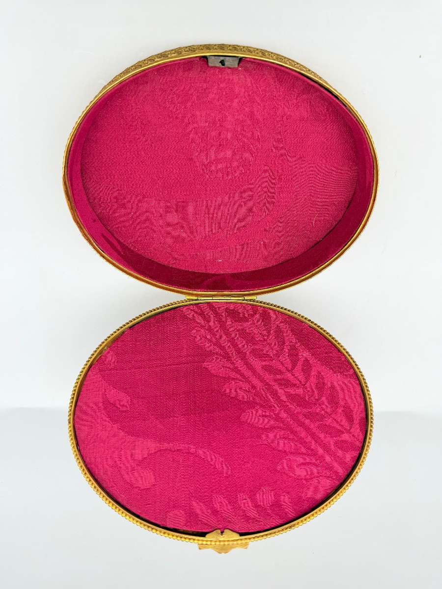 Grand coffret ancien français en bronze doré avec portrait peint,XIXe-photo-4