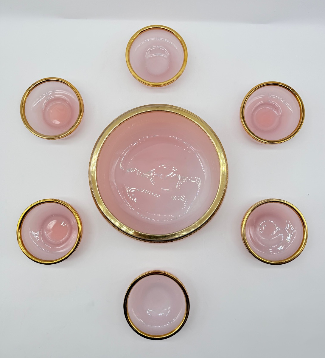 Murano Opaline Glass Set 6small Bowls And 1large-photo-2