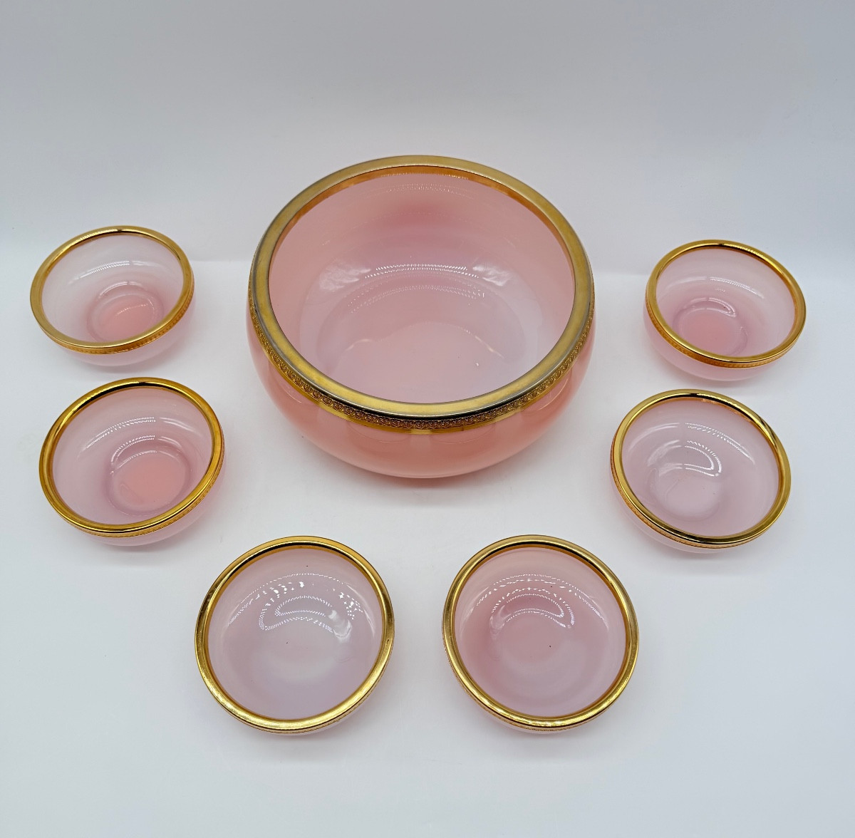Murano Opaline Glass Set 6small Bowls And 1large-photo-3
