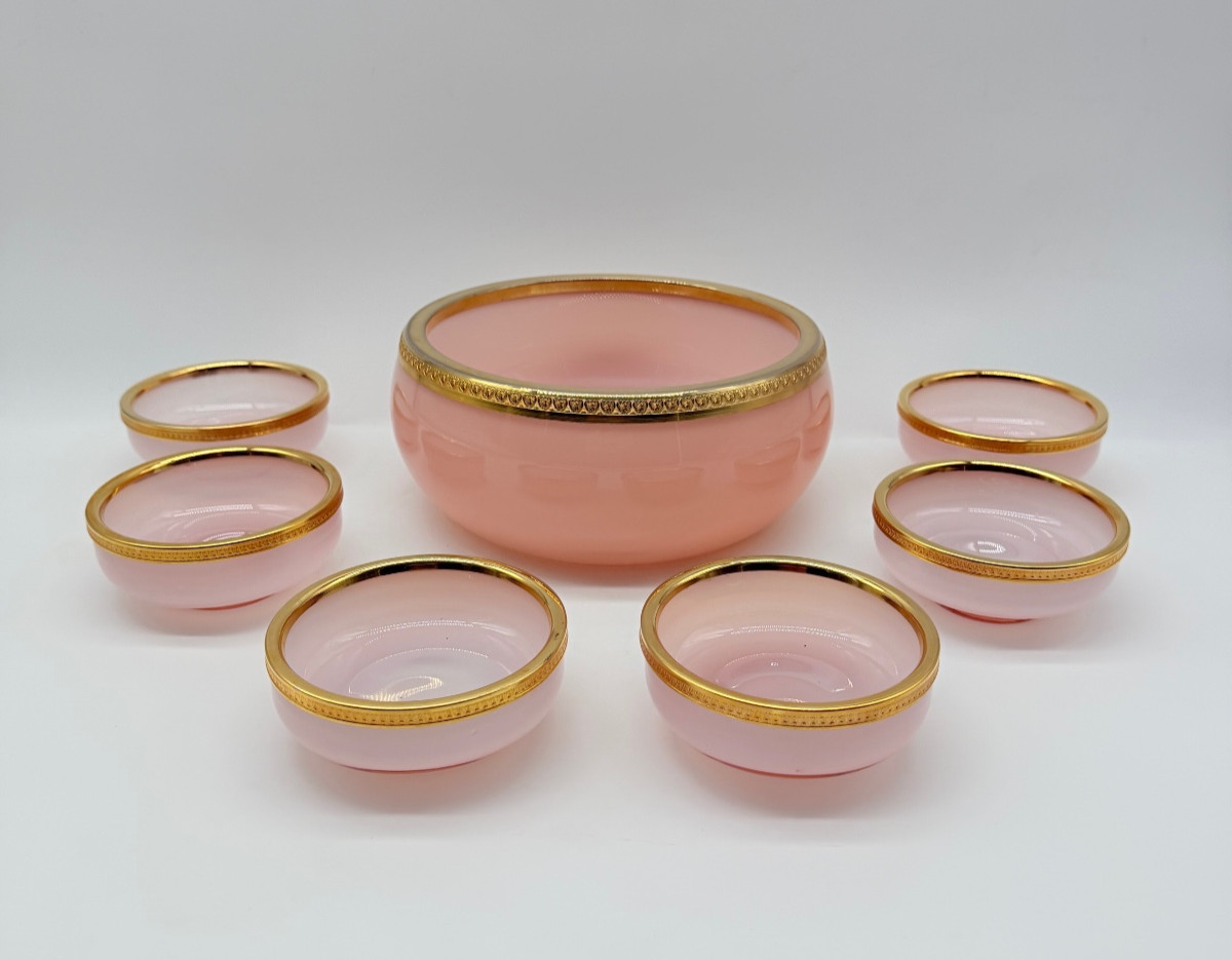 Murano Opaline Glass Set 6small Bowls And 1large
